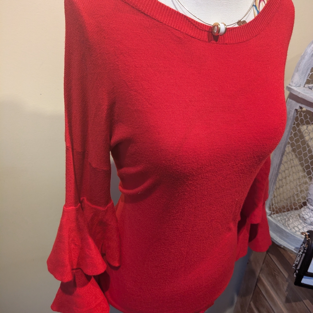 Chic Scarlet Ruffle Sleeve Top. - Picture 2 of 4